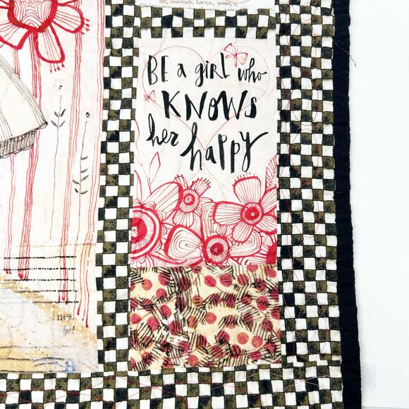 Love is Spoken Here Mother Daughter Floral Girl Quote Checkered Fabric Wall Art - Picture 5 of 9